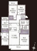間取図/区画図:【内装フルリフォームマンション！4階南向きで陽当り良好な5LDK！】専有面積90.63平米の広々とした住空間で2つのWICを備えた間取です！