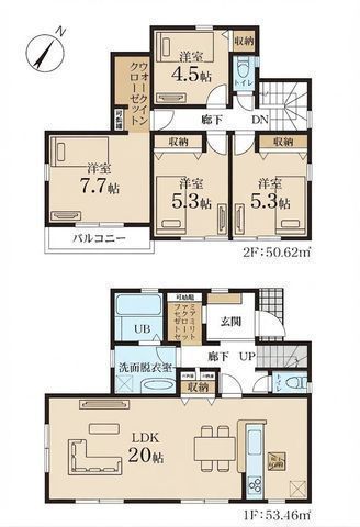 間取図/区画図:【内覧できるモデルハウスあります!香川駅より徒歩14分の閑静な住宅街】カースペース2台可 収納豊富住宅性能評価ダブル取得+長期優良住宅認定の家