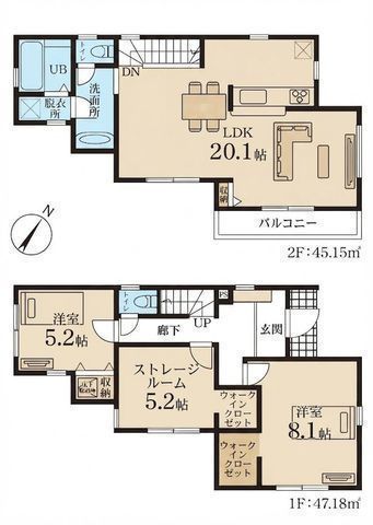 間取図/区画図:【内覧できるモデルハウスあります!香川駅より徒歩14分の閑静な住宅街】カースペース2台可 収納豊富住宅性能評価ダブル取得+長期優良住宅認定の家