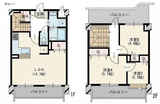 間取図/区画図:【R8.9月リフォーム完工予定!ペット可メゾネットタイプ3LDK】最上階ならではの開放感3沿線利用可「海老名」駅徒歩15分エレベーター停止階