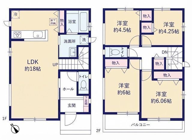 間取図/区画図:【敷地36坪以上！南西側道路に接道する2026年9月完成の４LDK】カースペース並列2台可南西向きで陽当たり良好！お庭付き長期優良住宅認定物件
