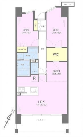 間取図/区画図:【海眺望可能な10階部分・ペット飼育可の3LDK+WIC!リフォーム済】陽当たり・眺望良好ゲストルーム・キッズルーム・カフェラウンジなど充実の共用施設