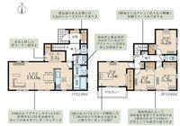 間取図/区画図:【内覧できるモデルハウスあります！安心の耐震構造住宅、性能評価書付戸建！】カースペース2台可、収納豊富！住宅性能評価ダブル取得＋長期優良住宅認定！
