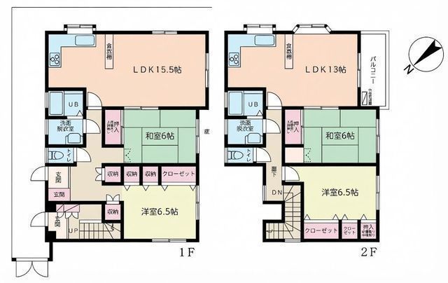 間取図/区画図:【敷地91坪以上・建物40.2坪以上！2LDK×2室の二世帯住宅仕様】カースペース3台可閑静な住宅地・陽当たり良好なお庭完備玄関も2か所ございます