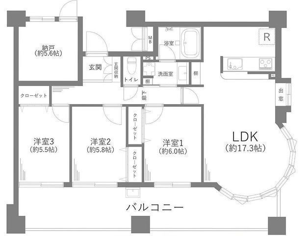 間取図/区画図:【内装リフォーム済で即内覧可能!駐車場1台無料です!】南西角部屋、ワイドバルコニーで陽当り・眺望・通風良好!イオンモール徒歩10分で生活便利な立地です!