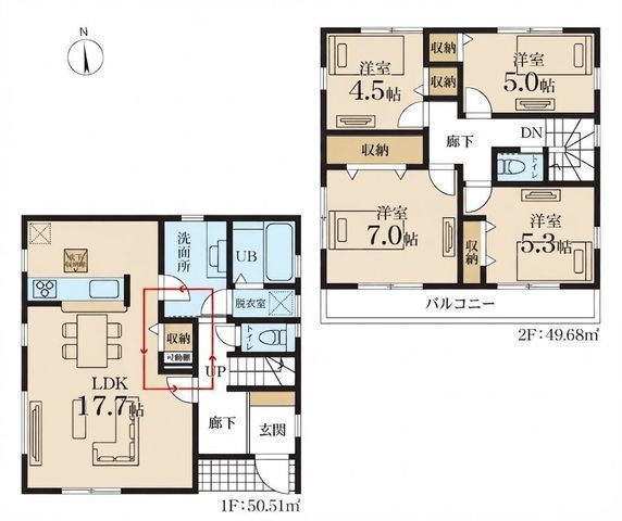 間取図/区画図:【敷地38坪以上！南側4m公道に面した日当たり良好な4LDK】カースペース並列2台可回遊動線を取り入れ家事の効率化へ内見できるモデルハウスあり