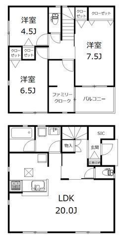 間取図/区画図:【安心の制震・耐震構造、性能評価書付戸建！すぐ内見できるモデルハウスあります！】敷地46坪以上！ゆとりある3LDK南バルコニーにつき陽当たり良好