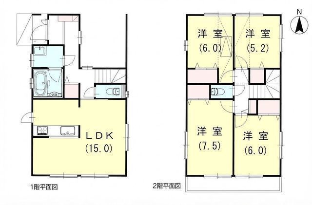間取図/区画図:【内外装リフォーム済の4LDK！南側駐車場につき陽当たり良好！】カースペース2台可全居室収納スペースあり空家のため即時お引渡し可能！