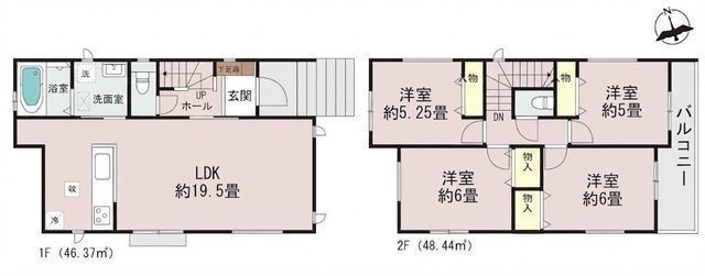間取図/区画図:【長期優良住宅認定！19.5帖の広々LDKを備えた4LDK！内見できます】カースペースあり家事動線に配慮した設計　お庭あり角地のため陽当たり通風良好