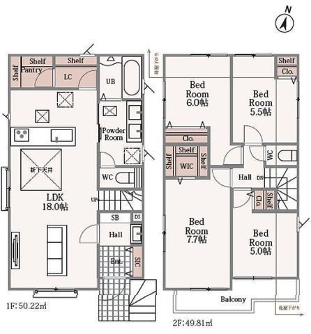 間取図/区画図:【即内覧可能なモデルハウスございます!南道路幅員8mで陽当り良好!】EVコンセントや宅配BOX付きのデザイナーズハウス!小学校やコンビニ徒歩7分以内!