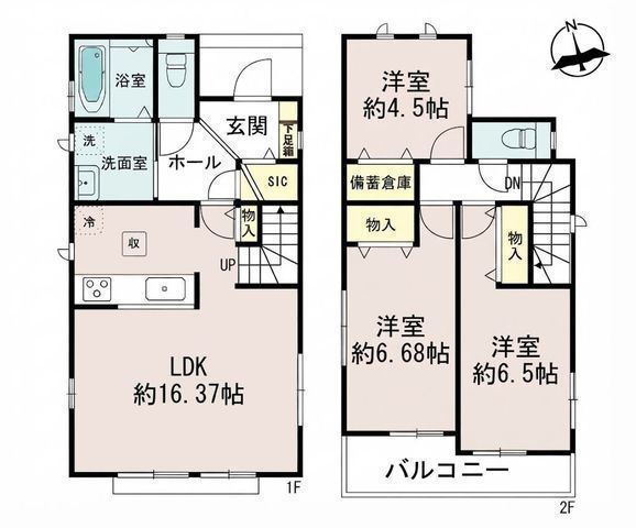 間取図/区画図:【安心の長期優良住宅!並列カースペース2台分完備!モデルハウスご用意♪】長後駅徒歩12分 食洗機・SIC完備南向きのバルコニーとお庭で陽当たり良好