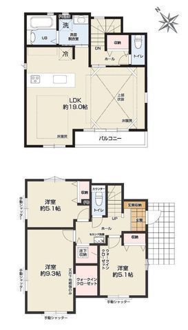 間取図/区画図:【カースペース2台可!角地につき陽当たり通風良好!いつでも見学可能】辻堂駅、鵠沼海岸駅徒歩圏内LDK19帖には床暖房完備家事動線に配慮した設計