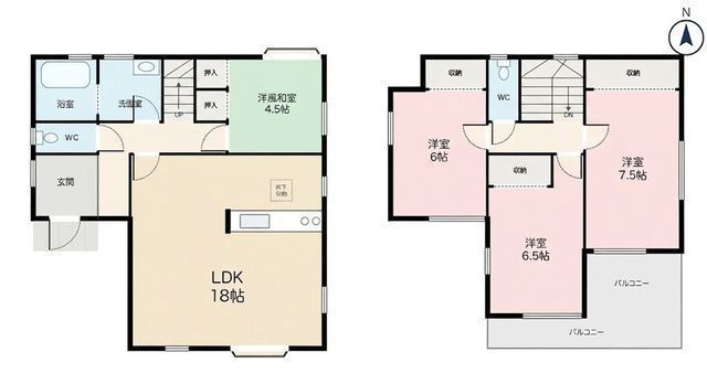 間取図/区画図:【2023年築の4LDK!南側公道6mに接道し陽当り開放感良好】カースペース2台可 全居室南向き6帖以上客間など多用途に利用できる洋風和室バス便豊富