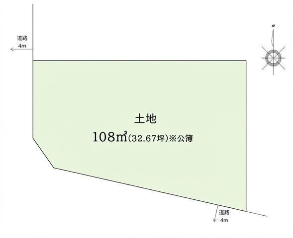 間取図/区画図:【開放感のある角地古家付き物件!陽当たり・通風良好!】中田駅徒歩14分 敷地32坪以上建築条件なしのためお好きなハウスメーカーで建築出来ます