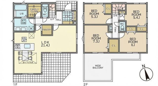 間取図/区画図:【即内覧可能なモデルハウスございます!駐車場並列3台可能!】中庭テラス、大型パントリー!EVコンセントや宅配BOX、ダブルボウル洗面付き!敷地47坪以上のデザイナーズハウス!