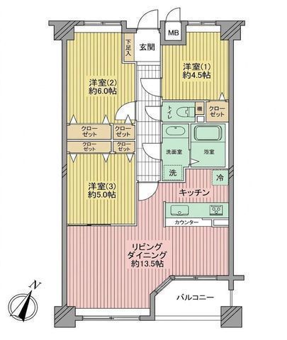 間取図/区画図:【令和8年9月リノベーション完了!いつでも内覧可!】2沿線利用可「大和」駅徒歩9分4階南東面バルコニーのため開放的で陽当たり良好和室から洋室に変更