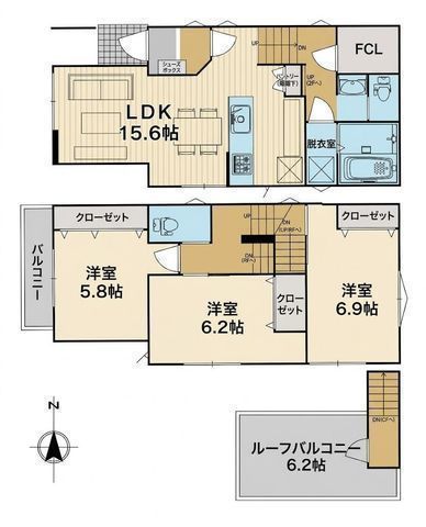 間取図/区画図:【座間駅徒歩3分!全室南向きのため陽当たり良好!モデルハウスあり♪】カースペースあり 広いお庭あり6.2帖のルーフバルコニー完備スーパー徒歩5分圏内