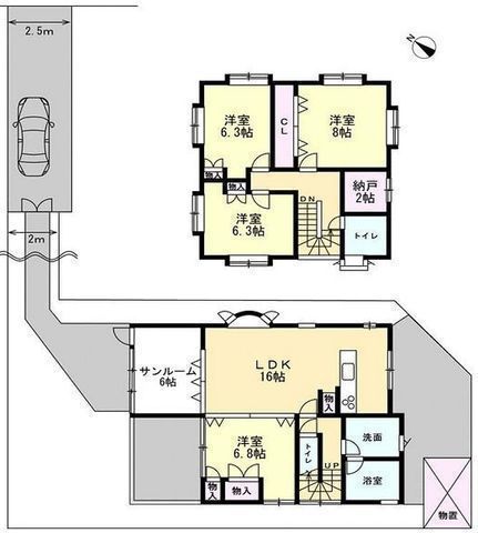間取図/区画図:【片瀬江ノ島駅・海岸まで徒歩10分！敷地62坪！】中古住宅としてもご検討ください！広々庭付き、ウッドデッキのアプローチ！