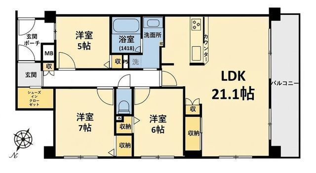 間取図/区画図:【2025年10月リフォーム完了済!角部屋につき陽当たり・通風良好】4LDKから3LDKへゆとりの間取りに変更ペット飼育可 オートロック完備 SIC拡張