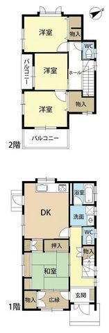 間取図/区画図:【前面道路は約9ｍの公道に面した4DK！空室のため内覧可♪】3沿線利用可「海老名駅」徒歩圏内　バス便も豊富カースペース1台あり　北側隣地通路のため開放的陽当たり・通風良好