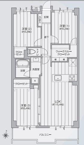間取図/区画図:【茅ヶ崎サザンビーチまで徒歩5分！南向きで陽当りの良いフルリフォームマンション！】LDK18帖、主寝室6.1帖！宅配ボックスや食洗機など設備充実！