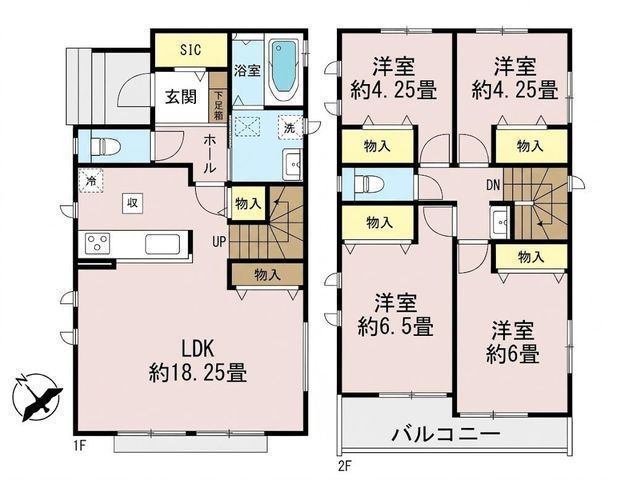 間取図/区画図:【六会日大前駅徒歩4分!敷地約39坪の長期優良住宅4LDK!内覧可♪】カースペース並列2台可角地のため陽当たり・通風良好南向きのお庭あり SIC完備 2階にセカンド洗面完備