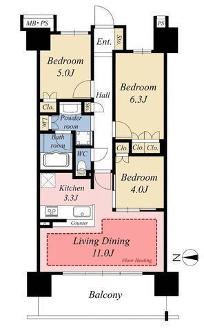 間取図/区画図:【富士山を望む西向き3LDK！一部内装リフォーム済】茅ヶ崎駅徒歩15分、北茅ヶ崎駅徒歩17分24時間ゴミ出し可　セキュリティ充実共用施設大変充実♪