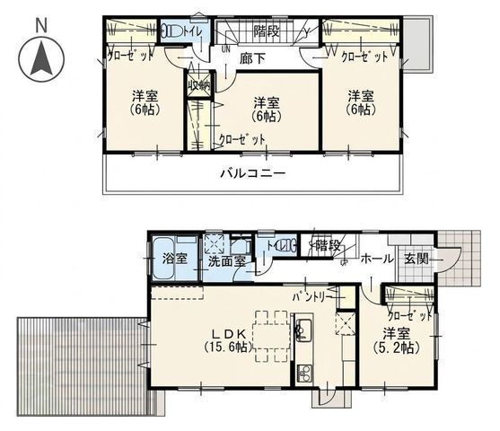 間取図/区画図:【敷地49坪以上の4LDK!いつでも内覧案内できます!】カースペース並列2台可 大型テラス付き全室南向きのため陽当たり良好圏央道寒川南IC車で3分