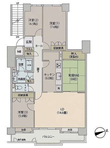 間取図/区画図:【空室につき即内覧可能!専有面積98平米の大型4LDK!】南東向き4階部分で陽当り良好!小学校やスーパー、ドラッグストアなど徒歩6分以内の好立地!