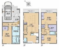 間取図/区画図:【2沿線利用可「大和」駅徒歩12分！モデルハウスご案内いたします】全面道路12ｍのため開放感良好ビルトインガレージ1台あり多用途に利用可能の納戸完備