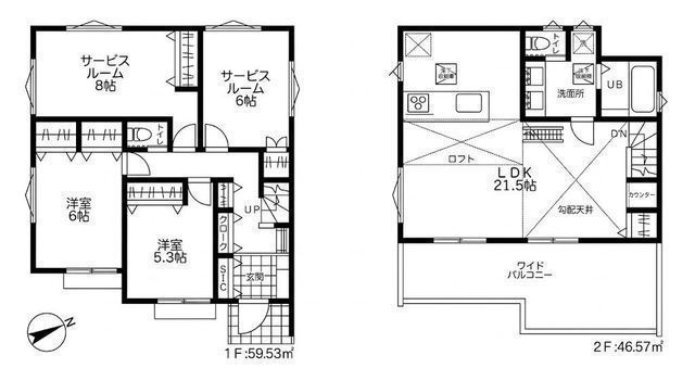 間取図/区画図:【即内覧可能なモデルハウスございます!ロフト付2SSLDK!】カースペース3台可能!EVコンセントや宅配BOX付きのデザイナーズハウス!